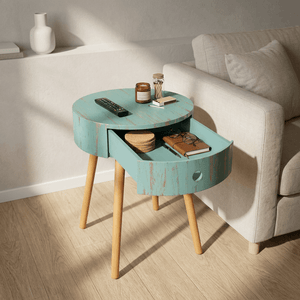 JERRY Round Side Table with Drawer