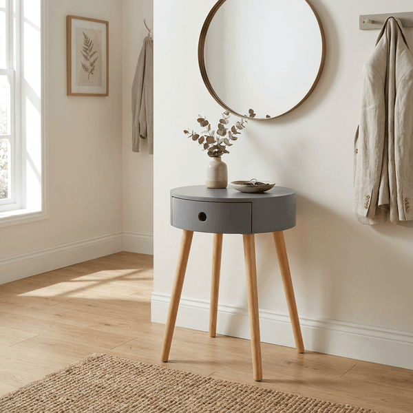 JERRY Round Side Table with Drawer