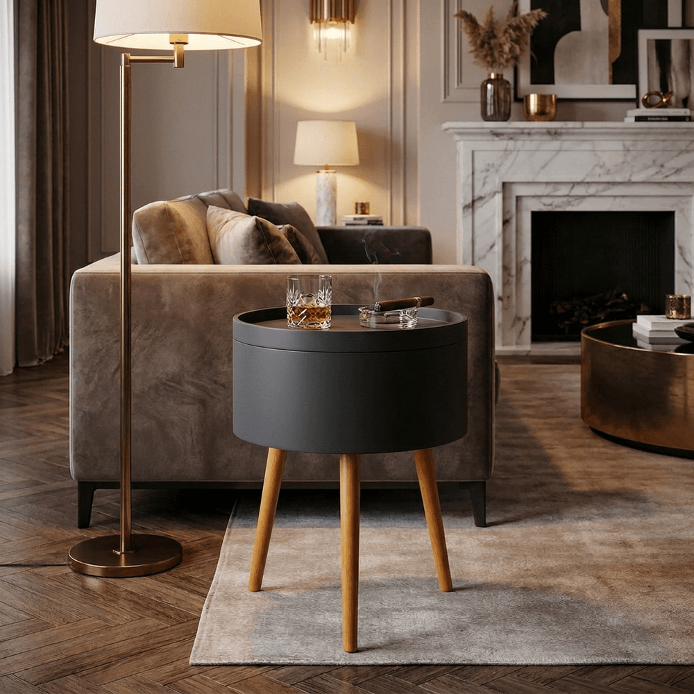 JEFF Round Storage Side Table with Removable Tray Top