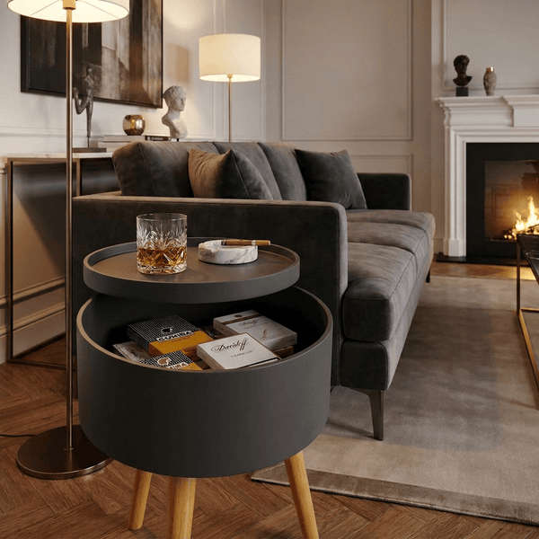 JEFF Round Storage Side Table with Removable Tray Top