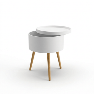 JEFF Round Storage Side Table with Removable Tray Top