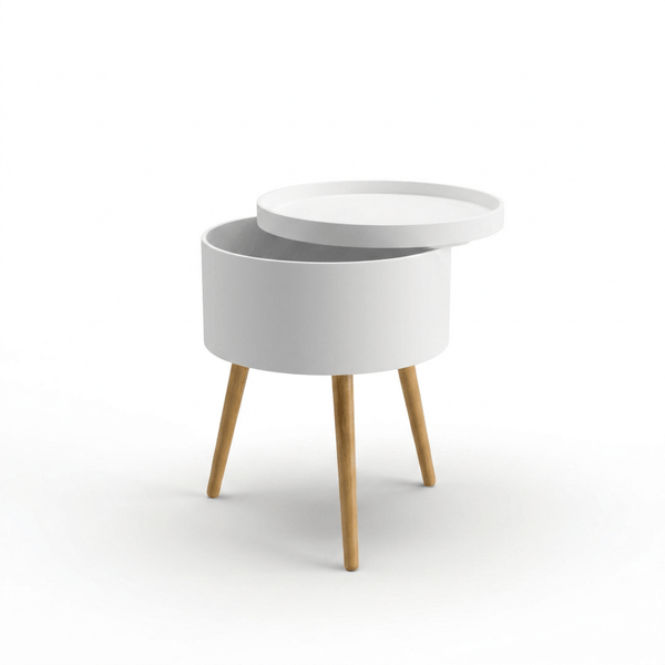JEFF Round Storage Side Table with Removable Tray Top