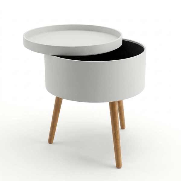 JEFF Round Storage Side Table with Removable Tray Top