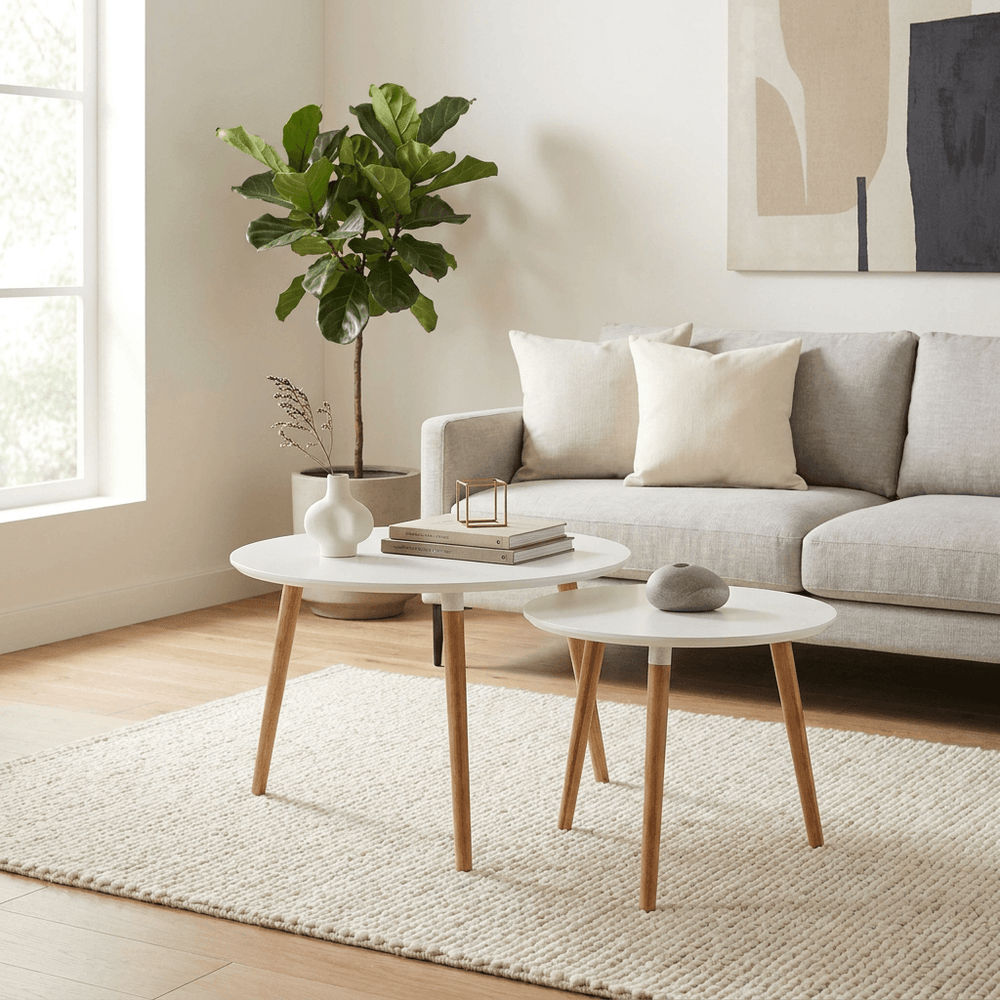 Retro Set of 2 Round Scandinavian Side Tables