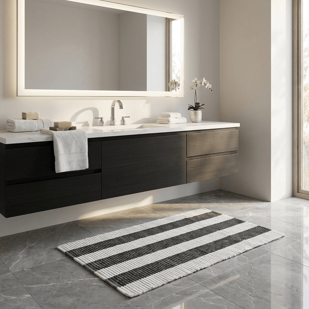 Aquanova Striped Bath Mat Black & White 115×70 cm