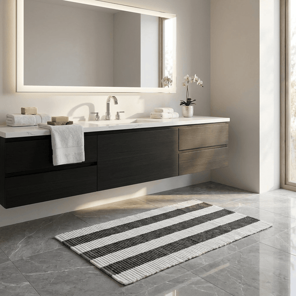 Aquanova Striped Bath Mat Black & White 115×70 cm