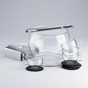 Traditional German Mulled Wine Punch Bowl Set with Cups and Warmer