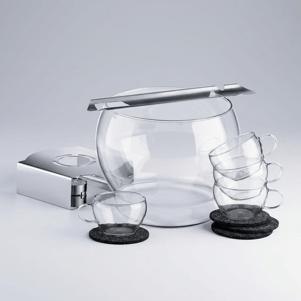 Traditional German Mulled Wine Punch Bowl Set with Cups and Warmer