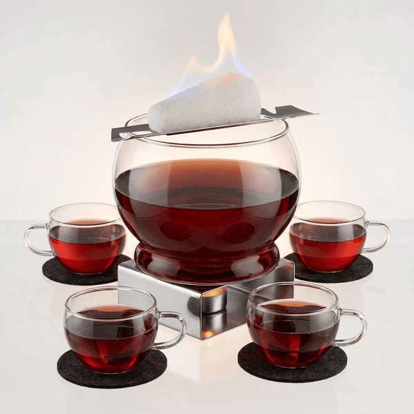 Traditional German Mulled Wine Punch Bowl Set with Cups and Warmer
