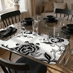 Elegant Black & White Floral Placemat