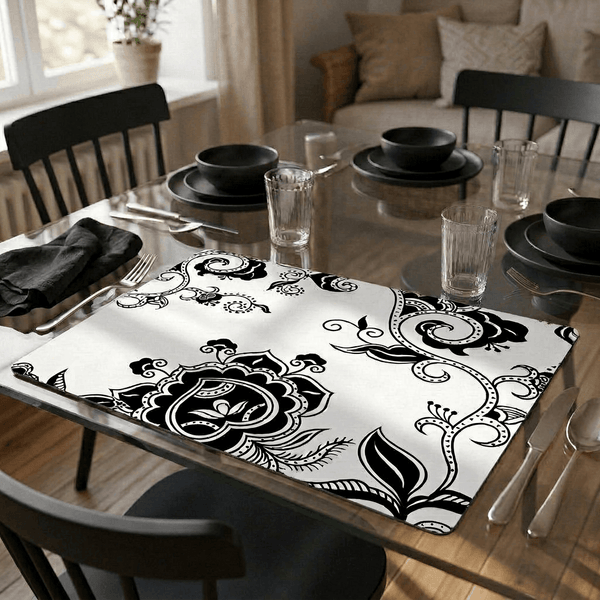 Elegant Black & White Floral Placemat