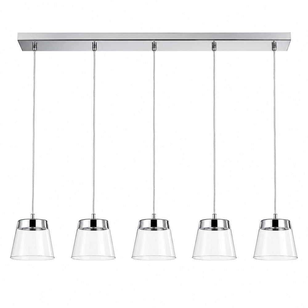 Dining Room: Micasa ATALA linear LED pendant light installed above a modern dining table.