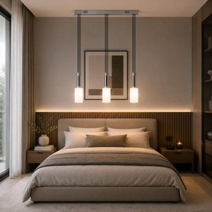 Micasa MILA 3-light pendant light installed in a modern bedroom.