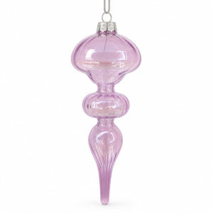A single hanging glass ornament in a translucent light purple color with a silver metal cap and chain, shown against a plain white background.