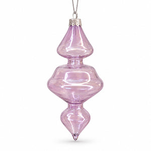 A translucent lavender purple glass ornament with a tiered, gourd-like shape and a silver hanging cap, shown against a plain white background.
