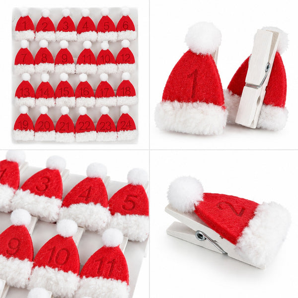 Migros Noël set of 24 numbered Santa hat Advent clips