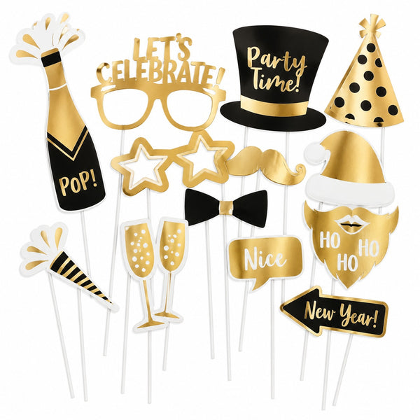 Migros Noël set of 18 black white and gold Christmas party photo props