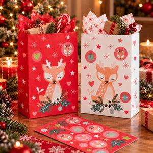 Migros Noël Christmas gift bags decorated with included reindeer and festive sticker