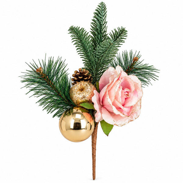 Migros PURE 39 cm pink and gold Christmas floral pick on white background