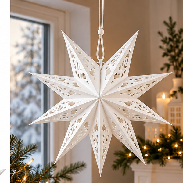Noël Alpine Lodge White 3D Paper Christmas Star – 60 cm