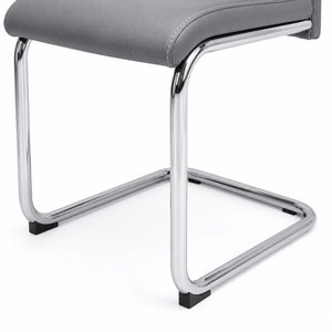 Modern Grey Cantilever Dining Chair | Upholstered Dining Chair with Chrome Frame