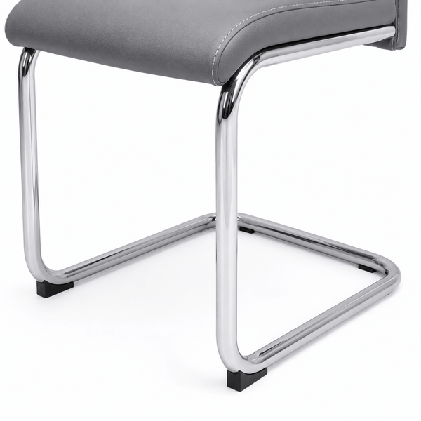 Modern Grey Cantilever Dining Chair | Upholstered Dining Chair with Chrome Frame