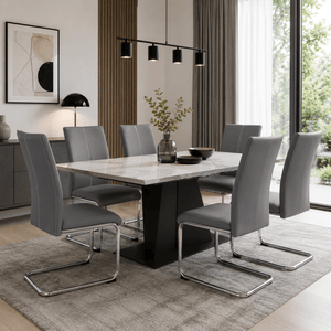 Modern Grey Cantilever Dining Chair | Upholstered Dining Chair with Chrome Frame
