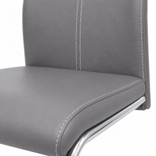 Modern Grey Cantilever Dining Chair | Upholstered Dining Chair with Chrome Frame