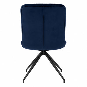 Rear view of the modern velvet swivel dining chair with black spider base
