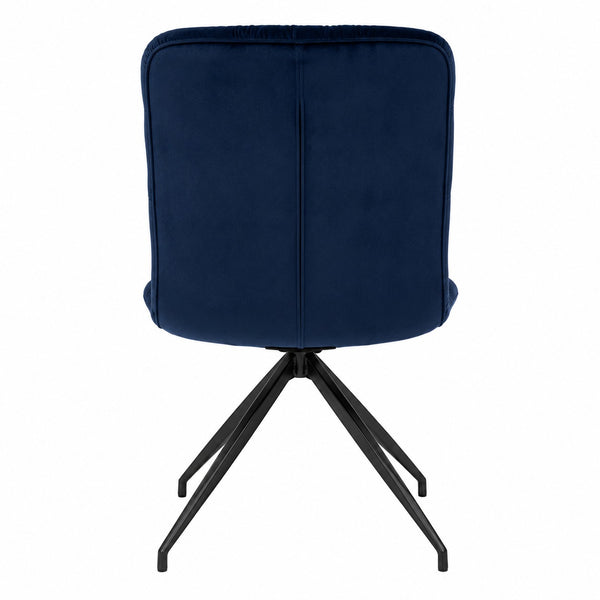 Rear view of the modern velvet swivel dining chair with black spider base