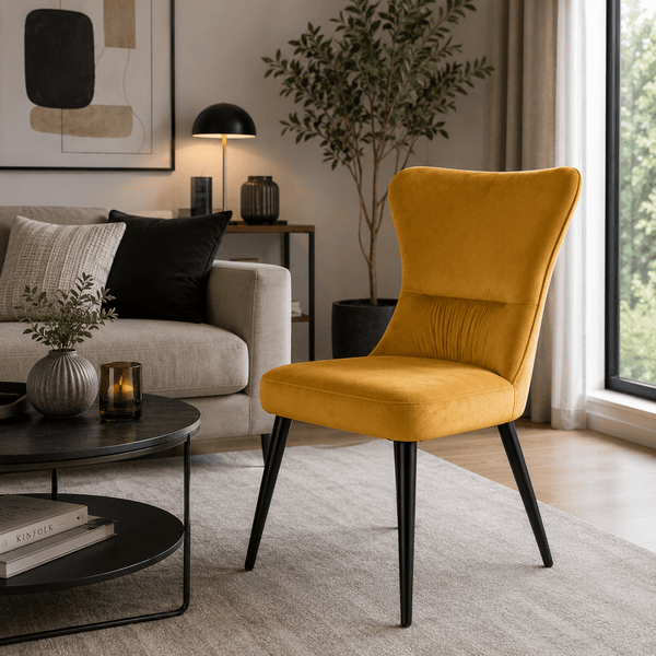 Velvet accent chair displayed in a stylish living room