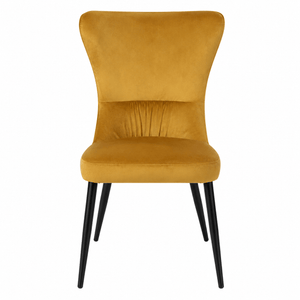 Front view of the modern velvet dining chair in Mustard1