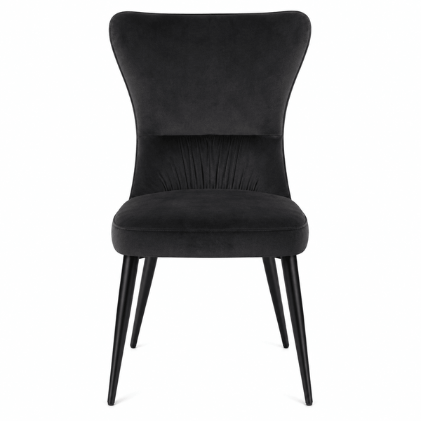front view of the modern wing-back velvet dining chair.