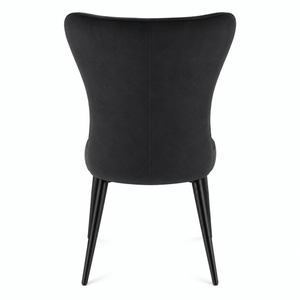 Rear view of the modern wing-back velvet dining chair-black