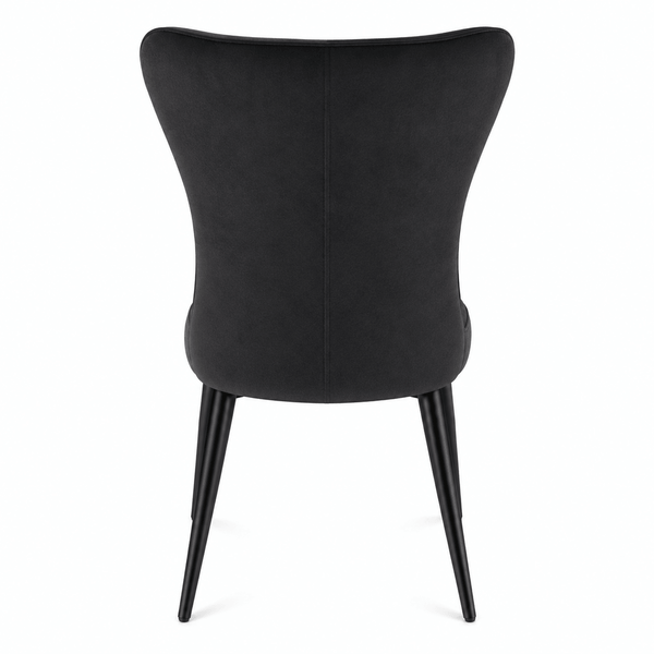 Rear view of the modern wing-back velvet dining chair-black