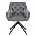 Front view of the modern velvet swivel dining chair in grey on a white background