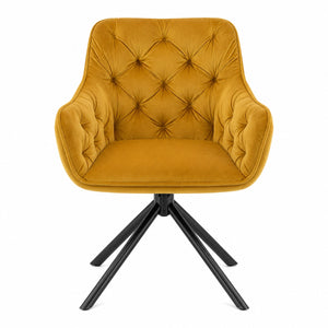Front view of the modern velvet swivel dining chair in grey on a white background.