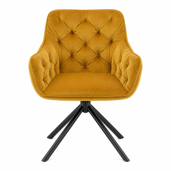 Front view of the modern velvet swivel dining chair in grey on a white background.
