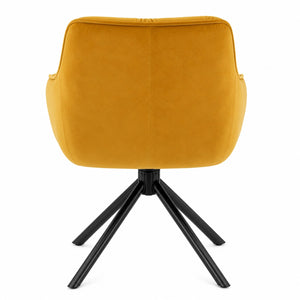 Rear view of the modern velvet swivel dining chair.