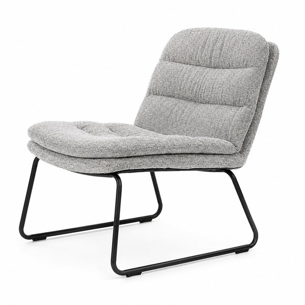 By-Boo lounge chair, grey lounge chair, modern accent chair, upholstered lounge chair, black metal chair, grey reading chair, contemporary living room chair, By-Boo furniture.
