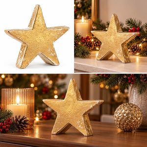 old ceramic Christmas star displayed in an elegant festive Christmas setting