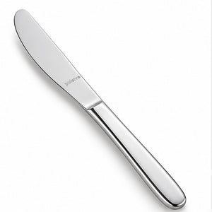 A polished stainless steel butter knife with the brand name 'polishova' engraved on the blade, shown diagonally on a clean white background.