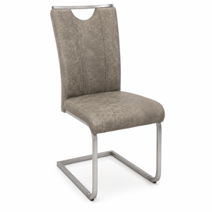 Front view of the Reality Trieste vintage taupe cantilever dining chair on a white background.