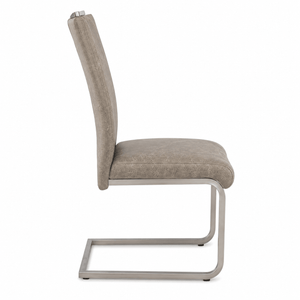 Side profile of the Reality Trieste cantilever dining chair with brushed stainless-look frame.