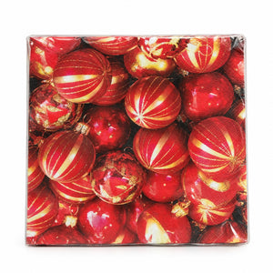 Pack of 20 red and gold Christmas bauble paper napkins 33 x 33 cm