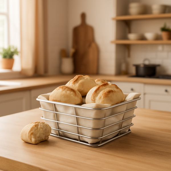 Blomus Delara Bread Basket – Modern Stainless Steel & Cotton Serving Tray