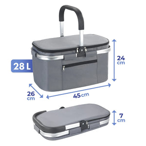 3-in-1 Foldable Insulated Cooler Basket – 28L Portable Shopping & Picnic Baske