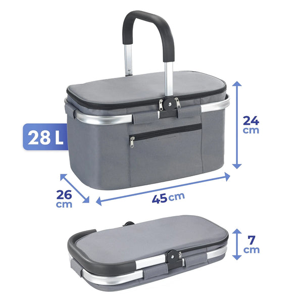 3-in-1 Foldable Insulated Cooler Basket – 28L Portable Shopping & Picnic Baske