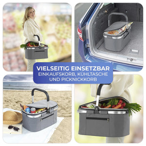 3-in-1 Foldable Insulated Cooler Basket – 28L Portable Shopping & Picnic Baske