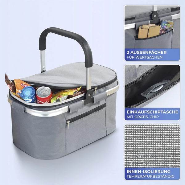 3-in-1 Foldable Insulated Cooler Basket – 28L Portable Shopping & Picnic Baske